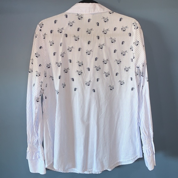 Blue and white striped button down top - Picture 6 of 7